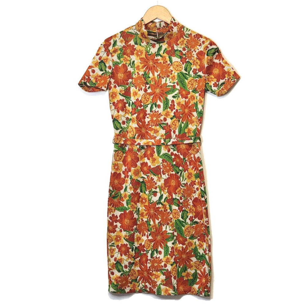 ZARA Floral Short Sleeve Mock Neck Jacquard Straight Sheath Midi Dress Size S - Picture 2 of 16